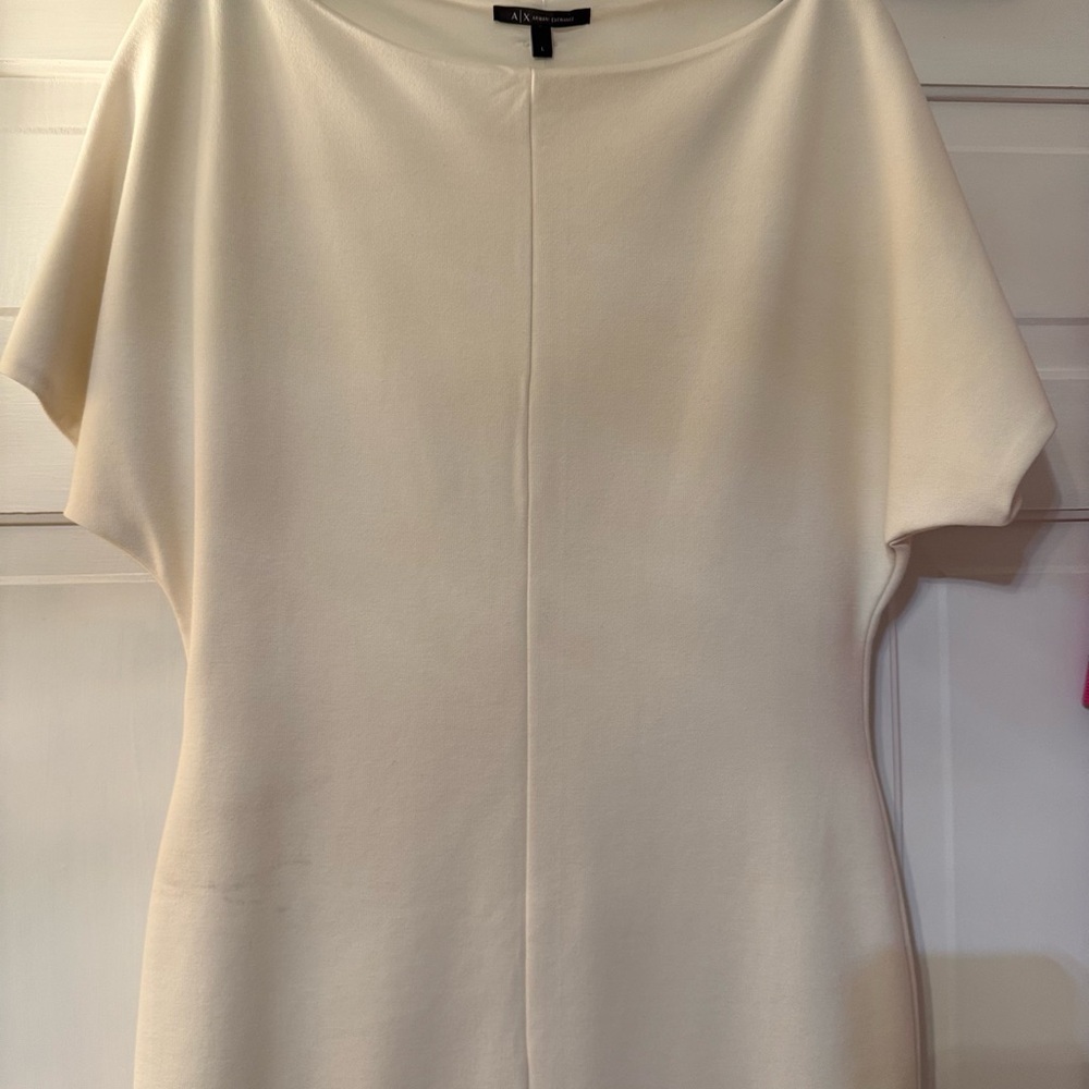 Armani Exchange Cream Sheath Dress Boat Neck, Short Drape Sleeve